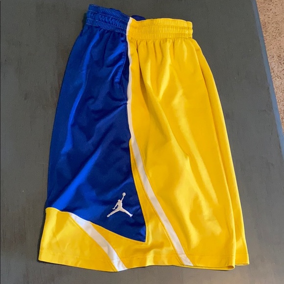 blue and yellow jordan shorts
